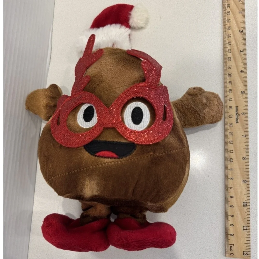 Dan Dee Christmas Reindeer Poop Emoji Plush Brown Red Glitter Glasses Santa Hat